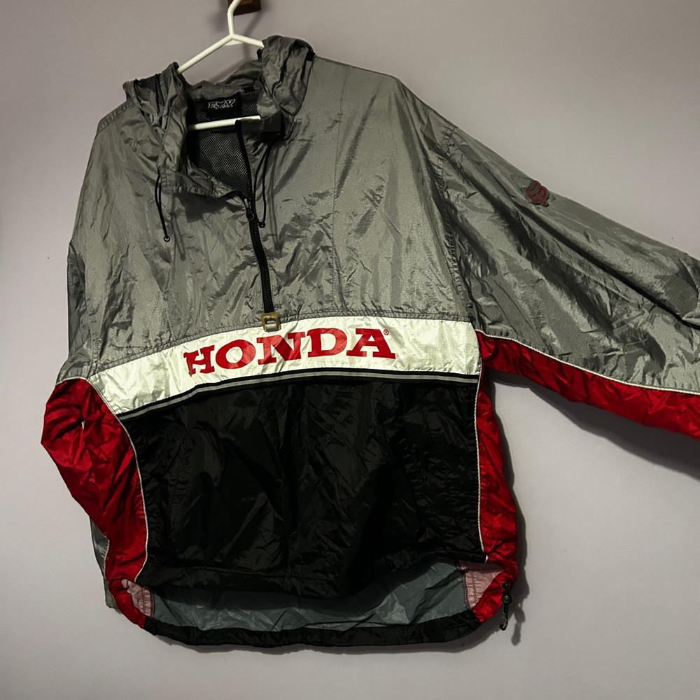 Rare 90s Fox Honda Black and Gray Mesh-Lined Windbreaker
